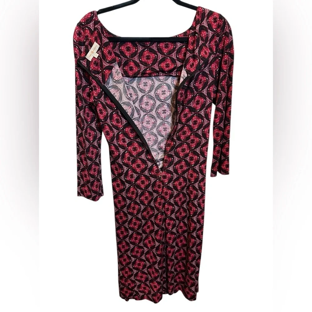 Tory Burch Elegant printed Red and Black Patterned knee length Dress size M